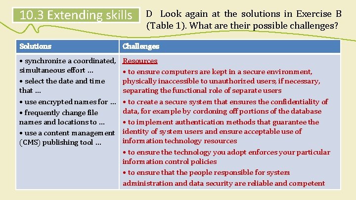 10. 3 Extending skills D Look again at the solutions in Exercise B (Table 10. 3 Extending skills D Look again at the solutions in Exercise B (Table