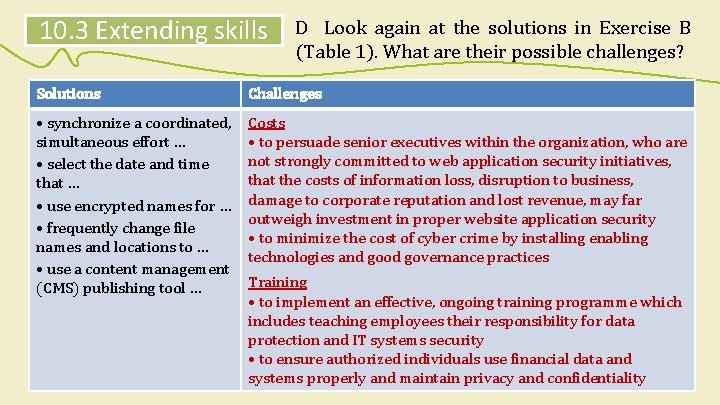 10. 3 Extending skills D Look again at the solutions in Exercise B (Table 10. 3 Extending skills D Look again at the solutions in Exercise B (Table