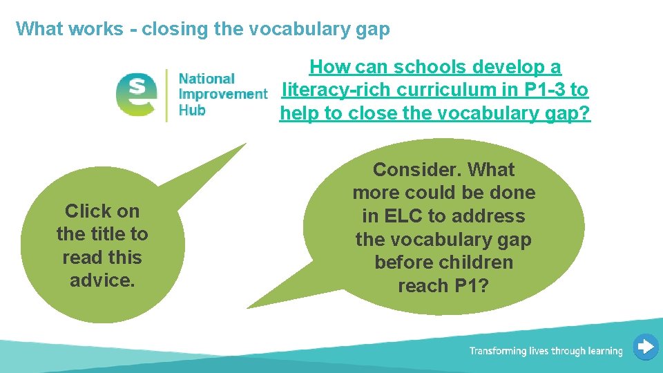 What works - closing the vocabulary gap How can schools develop a literacy-rich curriculum