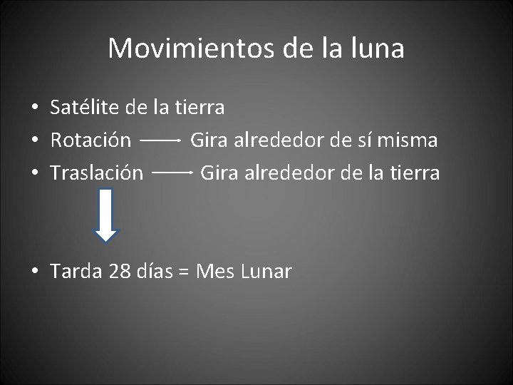 Movimientos de la luna • Satélite de la tierra • Rotación Gira alrededor de