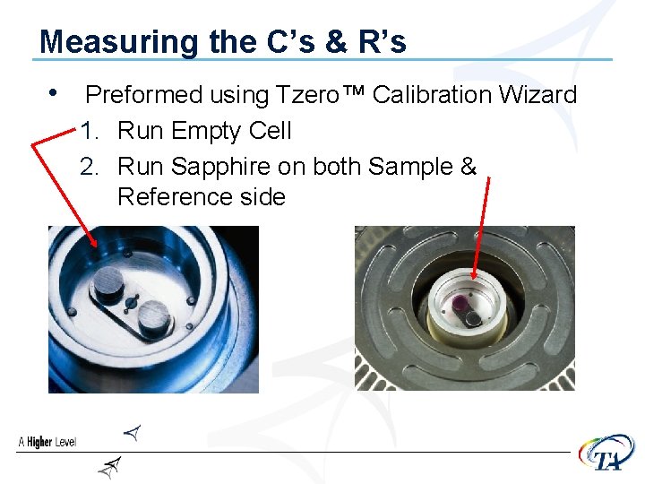 Measuring the C’s & R’s • Preformed using Tzero™ Calibration Wizard 1. Run Empty