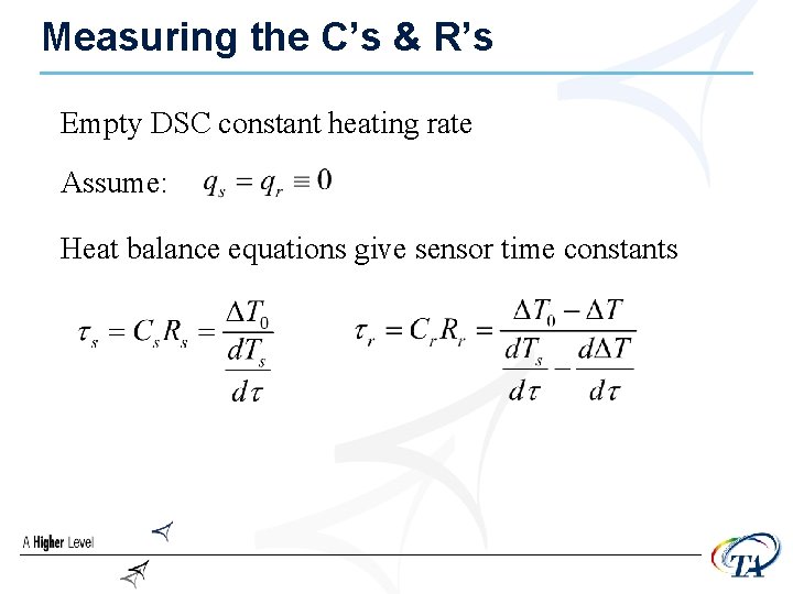 Measuring the C’s & R’s Empty DSC constant heating rate Assume: Heat balance equations