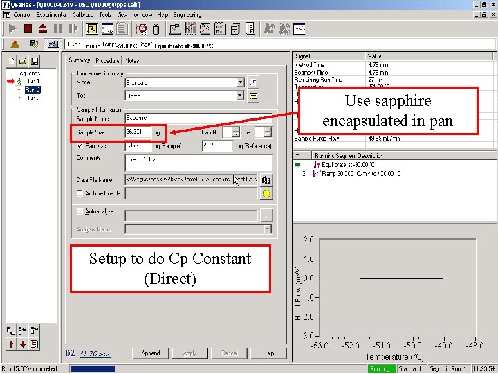Use sapphire encapsulated in pan Setup to do Cp Constant (Direct) 