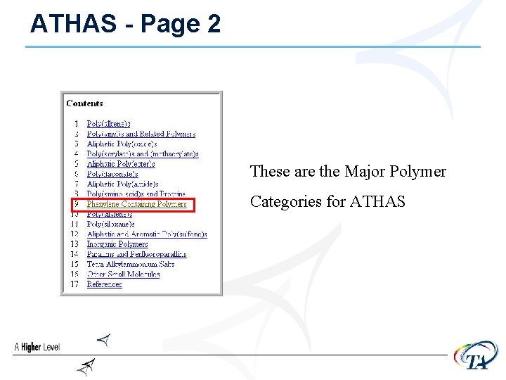 ATHAS - Page 2 These are the Major Polymer Categories for ATHAS 