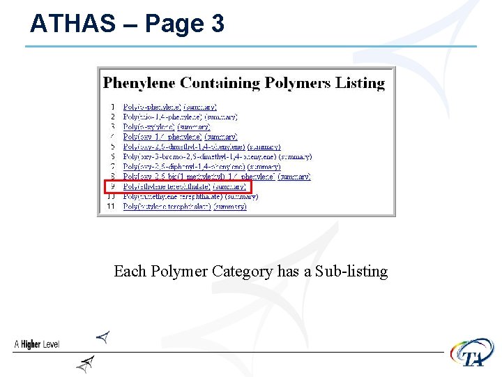 ATHAS – Page 3 Each Polymer Category has a Sub-listing 