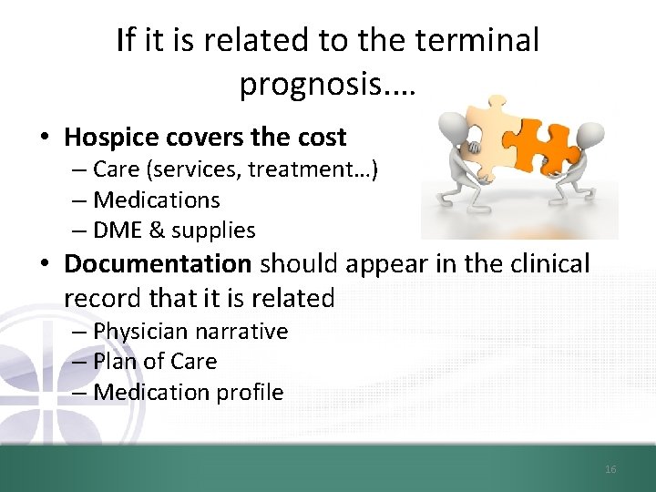 If it is related to the terminal prognosis. … 16 • Hospice covers the