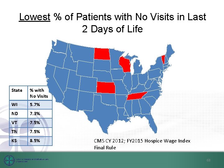 Lowest % of Patients with No Visits in Last 2 Days of Life State