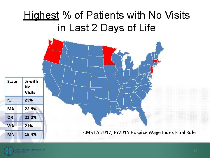 Highest % of Patients with No Visits in Last 2 Days of Life State