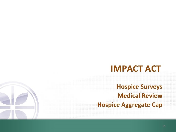 IMPACT Hospice Surveys Medical Review Hospice Aggregate Cap 85 