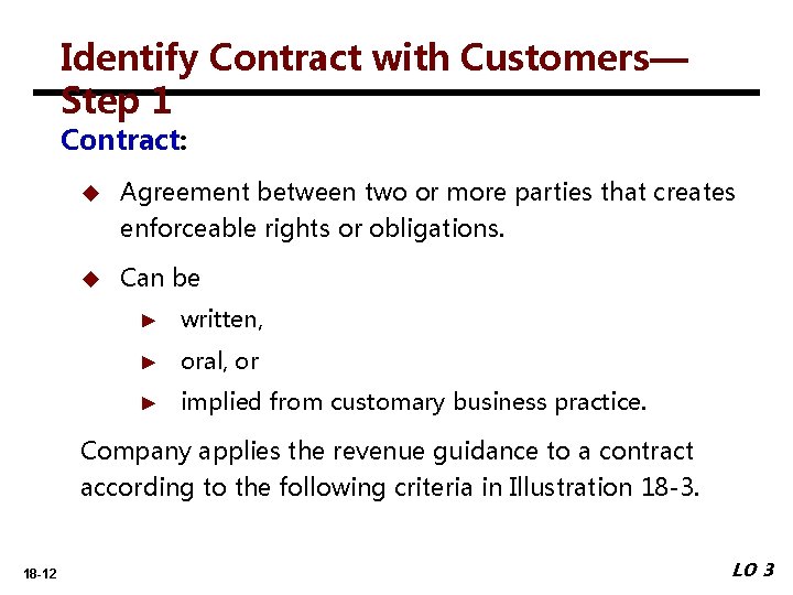 Identify Contract with Customers— Step 1 Contract: u Agreement between two or more parties