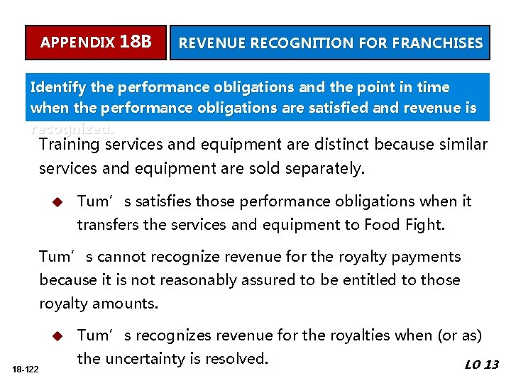 APPENDIX 18 B REVENUE RECOGNITION FOR FRANCHISES Identify the performance obligations and the point
