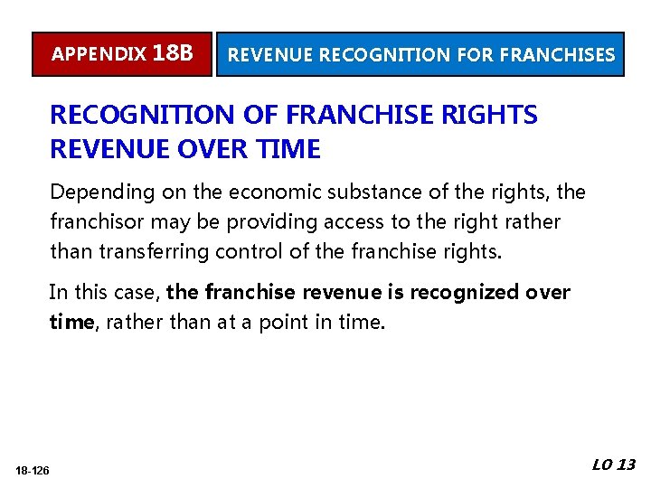 APPENDIX 18 B REVENUE RECOGNITION FOR FRANCHISES RECOGNITION OF FRANCHISE RIGHTS REVENUE OVER TIME