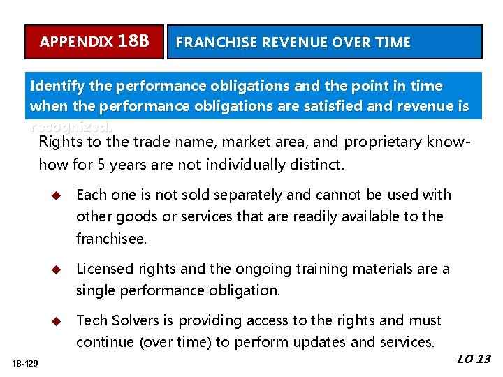 APPENDIX 18 B FRANCHISE REVENUE OVER TIME Identify the performance obligations and the point