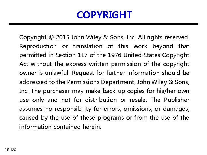 COPYRIGHT Copyright © 2015 John Wiley & Sons, Inc. All rights reserved. Reproduction or