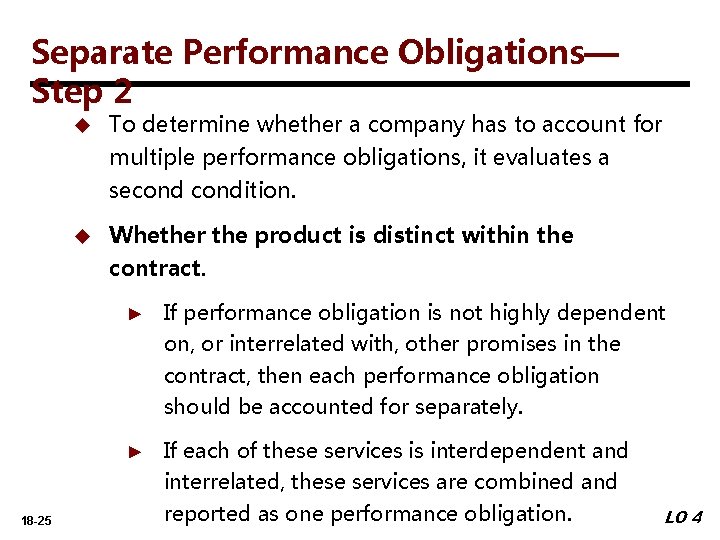 Separate Performance Obligations— Step 2 u To determine whether a company has to account