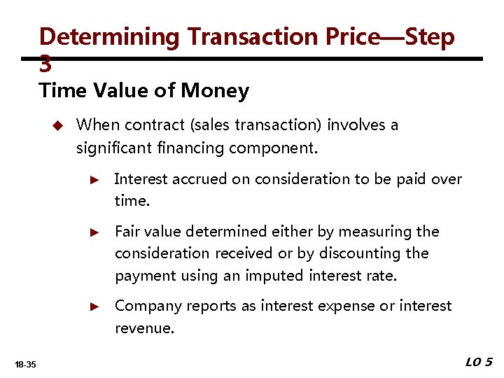 Determining Transaction Price—Step 3 Time Value of Money u 18 -35 When contract (sales