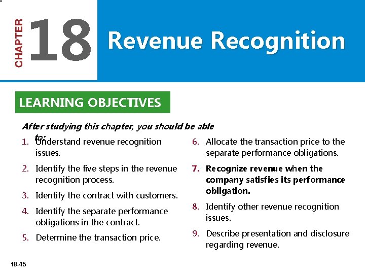 18 Revenue Recognition LEARNING OBJECTIVES After studying this chapter, you should be able 1.