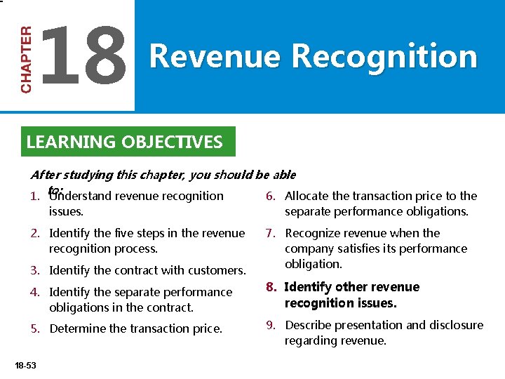 18 Revenue Recognition LEARNING OBJECTIVES After studying this chapter, you should be able 1.