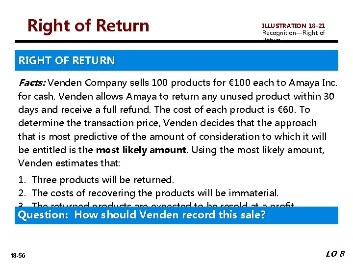 Right of Return ILLUSTRATION 18 -21 Recognition—Right of Return RIGHT OF RETURN Facts: Venden