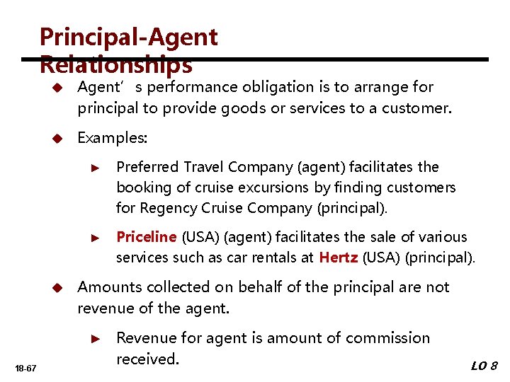 Principal-Agent Relationships u Agent’s performance obligation is to arrange for principal to provide goods