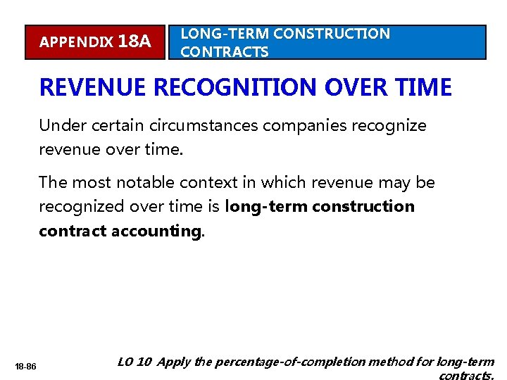 APPENDIX 18 A LONG-TERM CONSTRUCTION CONTRACTS REVENUE RECOGNITION OVER TIME Under certain circumstances companies