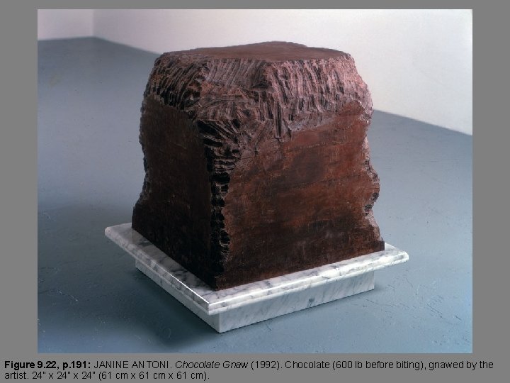 Figure 9. 22, p. 191: JANINE ANTONI. Chocolate Gnaw (1992). Chocolate (600 lb before