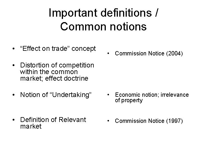 Important definitions / Common notions • “Effect on trade” concept • Commission Notice (2004) Important definitions / Common notions • “Effect on trade” concept • Commission Notice (2004)