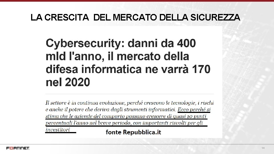 LA CRESCITA DEL MERCATO DELLA SICUREZZA 14 