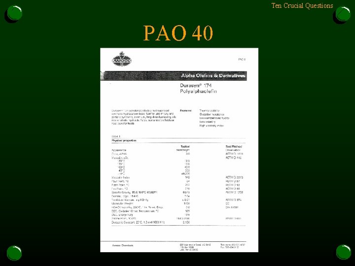 Ten Crucial Questions PAO 40 