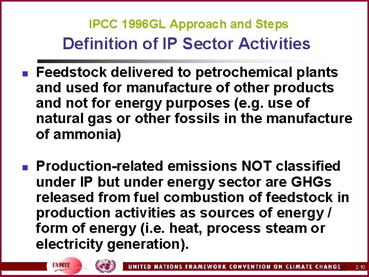  IPCC 1996 GL Approach and Steps Definition of IP Sector Activities n n