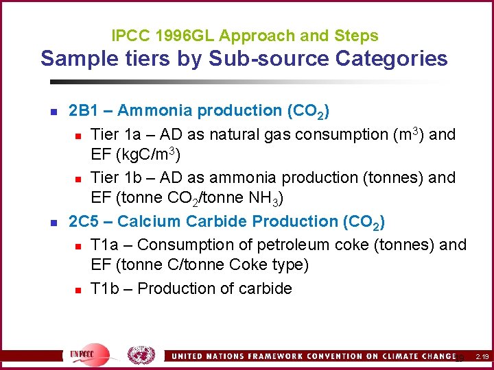 IPCC 1996 GL Approach and Steps Sample tiers by Sub-source Categories n n 2