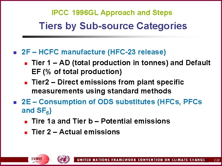 IPCC 1996 GL Approach and Steps Tiers by Sub-source Categories n n 2 F