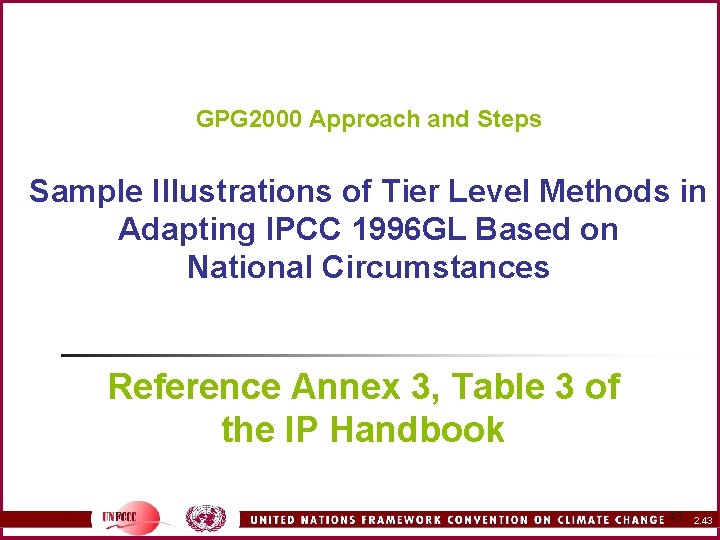 GPG 2000 Approach and Steps Sample Illustrations of Tier Level Methods in Adapting IPCC