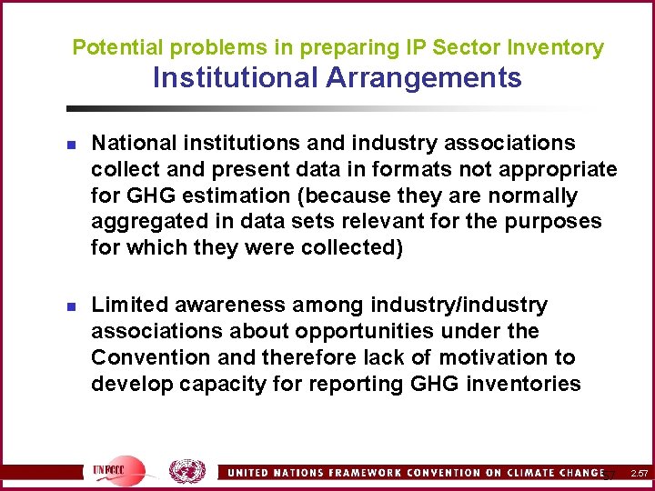 Potential problems in preparing IP Sector Inventory Institutional Arrangements n n National institutions and