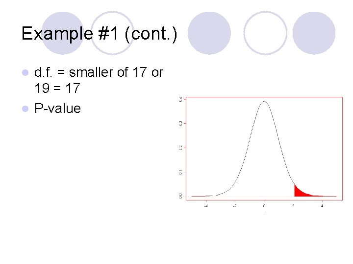 Example #1 (cont. ) d. f. = smaller of 17 or 19 = 17