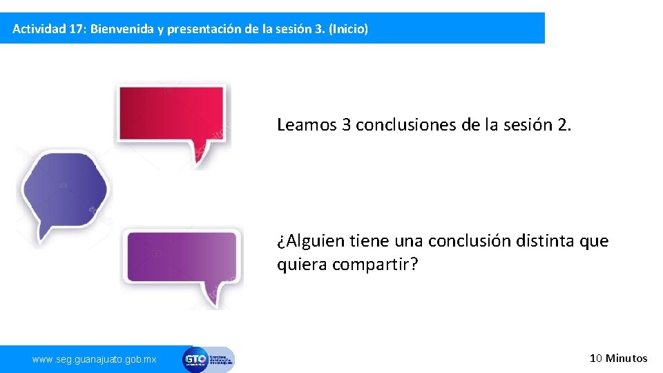 Actividad 17: Bienvenida y presentación de la sesión 3. (Inicio) Leamos 3 conclusiones de