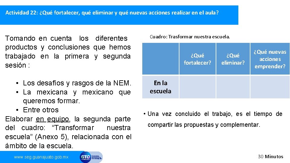 Actividad 22: ¿Qué fortalecer, qué eliminar y qué nuevas acciones realizar en el aula?