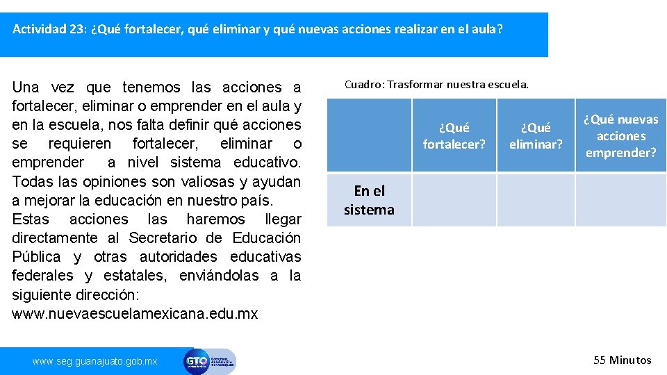 Actividad 23: ¿Qué fortalecer, qué eliminar y qué nuevas acciones realizar en el aula?