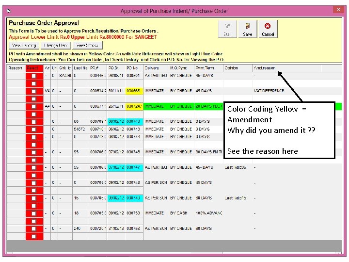 Color Coding Yellow = Amendment Why did you amend it ? ? See the Color Coding Yellow = Amendment Why did you amend it ? ? See the