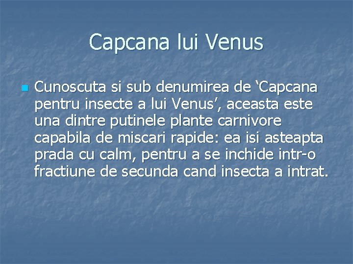 Capcana lui Venus n Cunoscuta si sub denumirea de ‘Capcana pentru insecte a lui