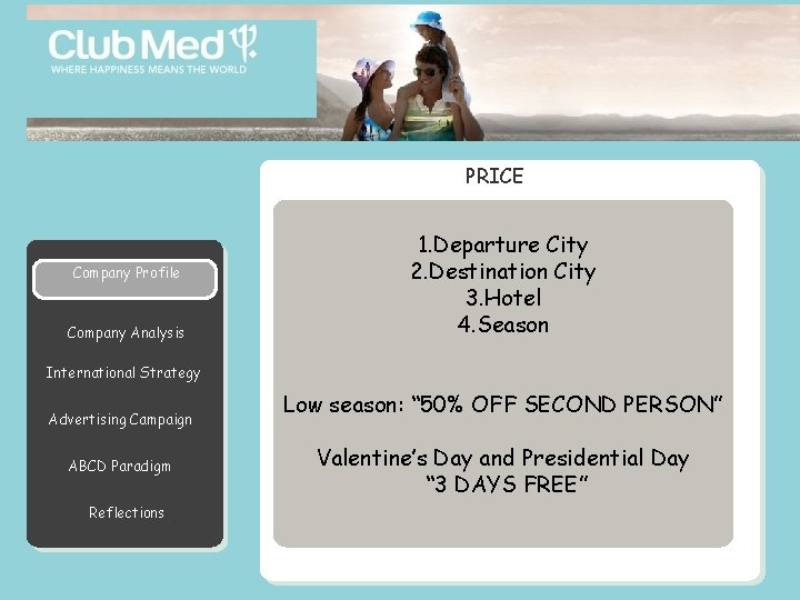 PRICE Company Profile Symptoms Company Analysis 1. Departure City 2. Destination City 3. Hotel