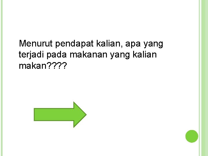 Menurut pendapat kalian, apa yang terjadi pada makanan yang kalian makan? ? 