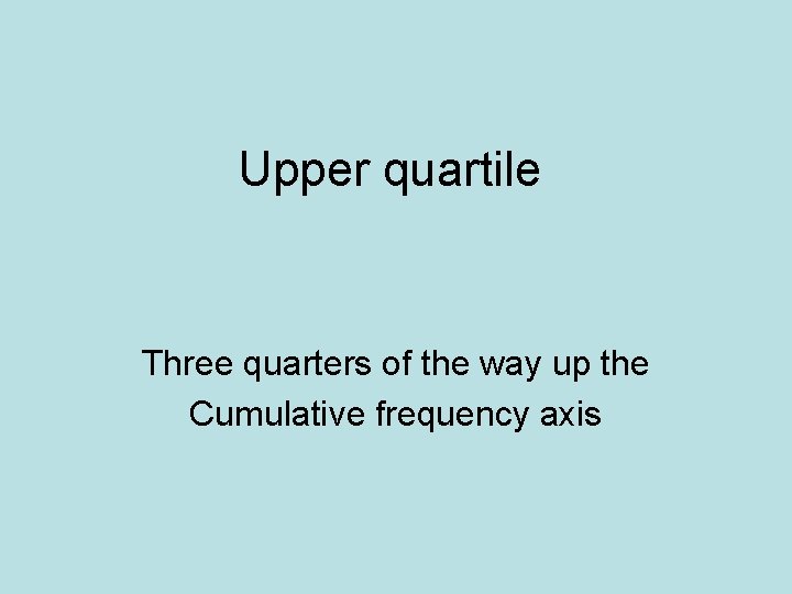 Upper quartile Three quarters of the way up the Cumulative frequency axis 