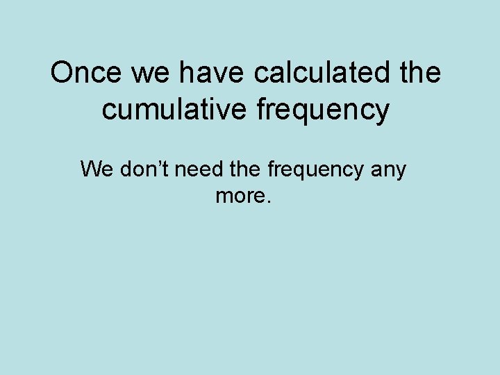 Once we have calculated the cumulative frequency We don’t need the frequency any more.