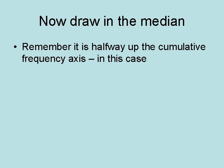 Now draw in the median • Remember it is halfway up the cumulative frequency