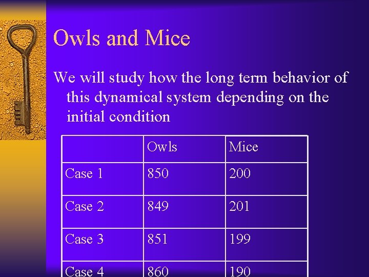 Owls and Mice We will study how the long term behavior of this dynamical
