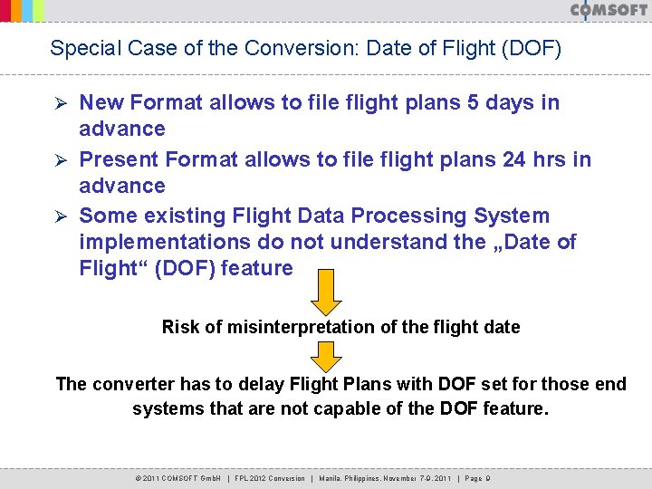 Special Case of the Conversion: Date of Flight (DOF) New Format allows to file Special Case of the Conversion: Date of Flight (DOF) New Format allows to file