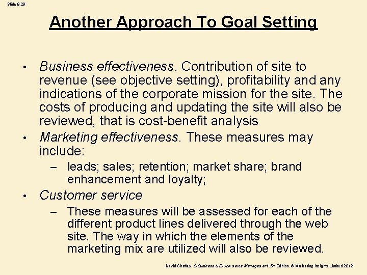 Slide 8. 29 Another Approach To Goal Setting Business effectiveness. Contribution of site to