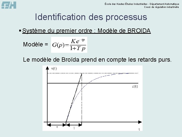 École des Hautes Études Industrielles - Département Automatique Cours de régulation industrielle Identification des