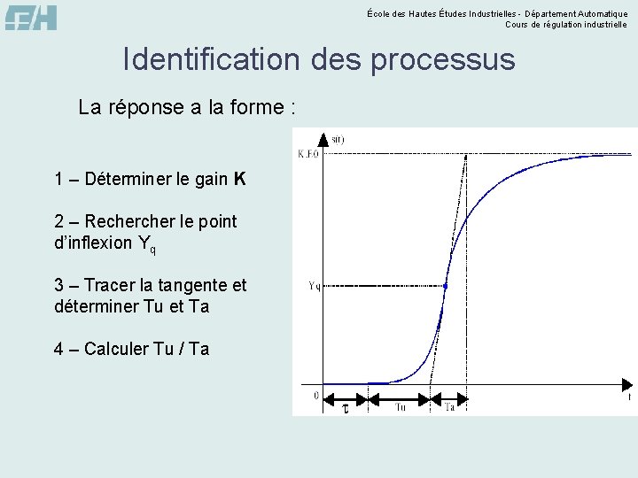 École des Hautes Études Industrielles - Département Automatique Cours de régulation industrielle Identification des